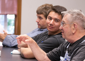 George Bacon in class in George Davis Hall.