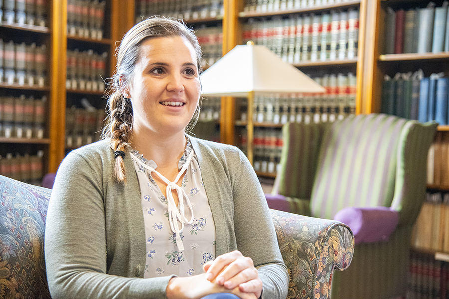 Jennifer Andrella sits in Seymour Library.