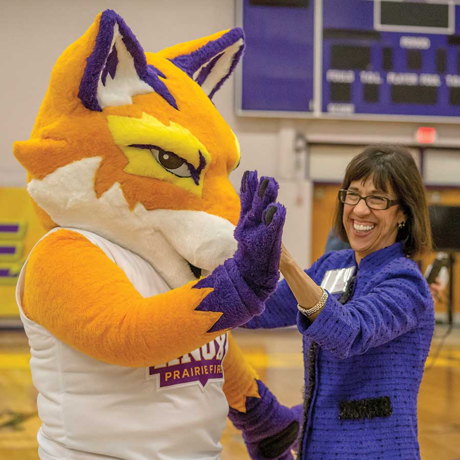 Teresa with new mascot Blaze, Homecoming, 2016