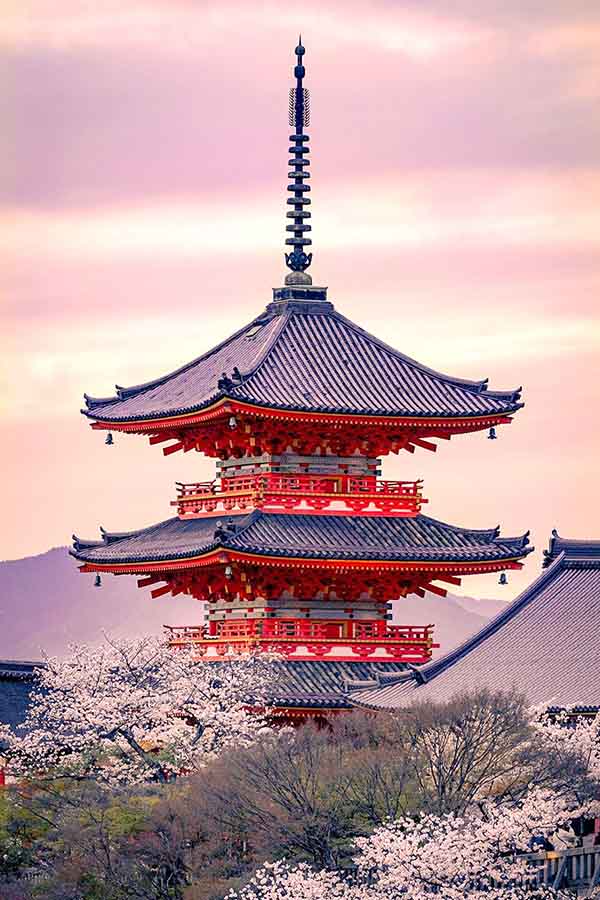 Japanese temple at sunset.