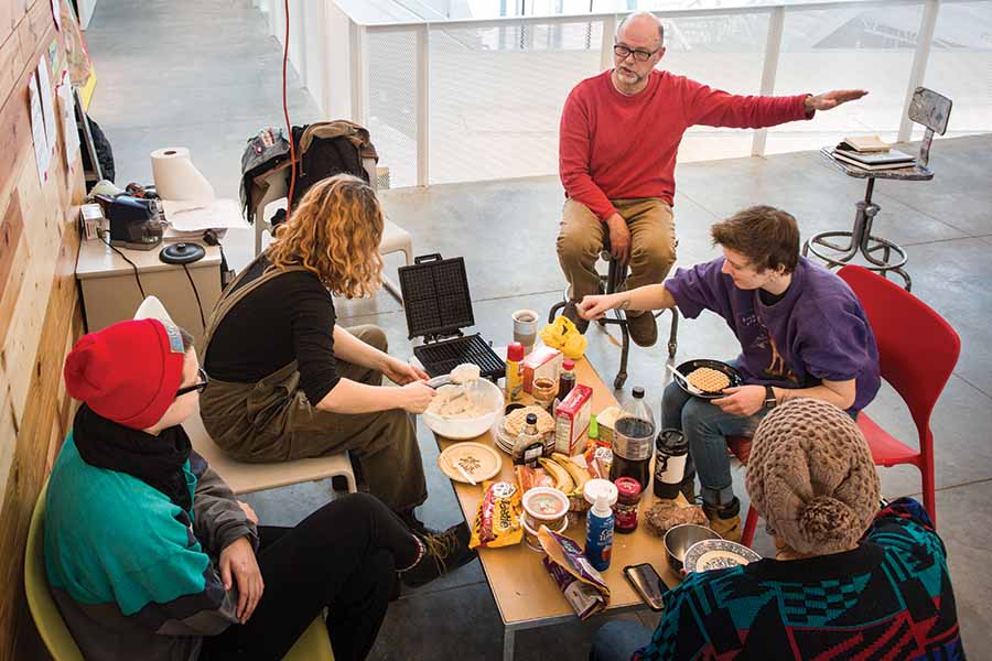 Students gather in the Whitcomb Art Center during Open Studio.