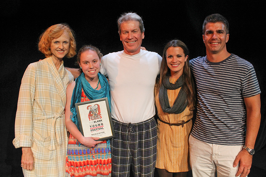 Niki Acton '16, with the cast of one of her professionally produced plays, The Art of Losing. 