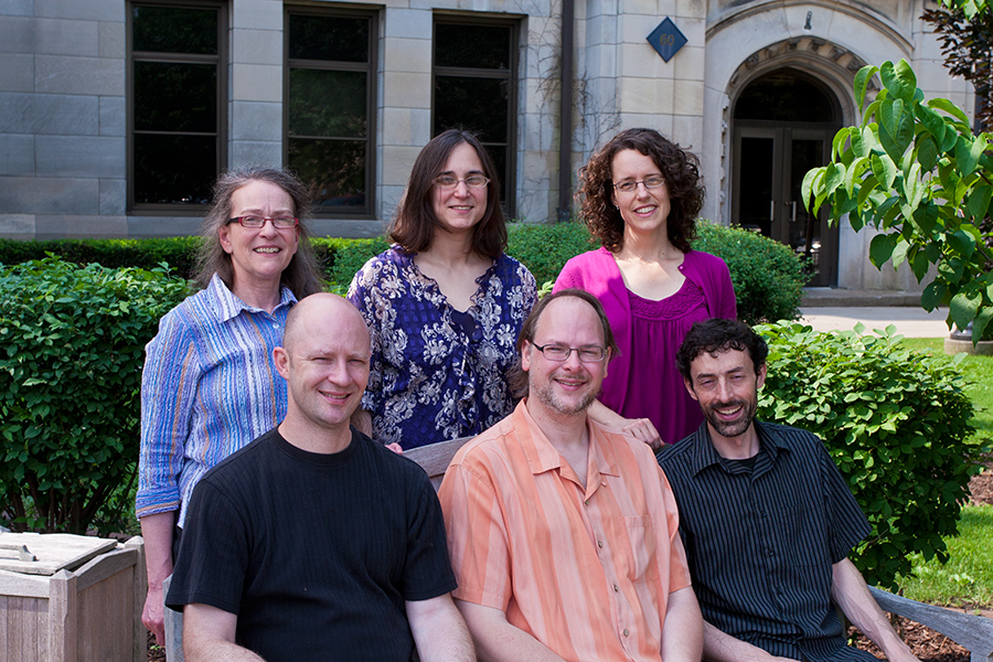 Tenured Faculty June 2011 Seated: Mark Shroyer, physics; Craig Choma, theatre; Jeremy Day-O'Connell, music. Standing: Esther Penick, biology; Carol Scotton, economics; Sarah Day-O'Connell, music.