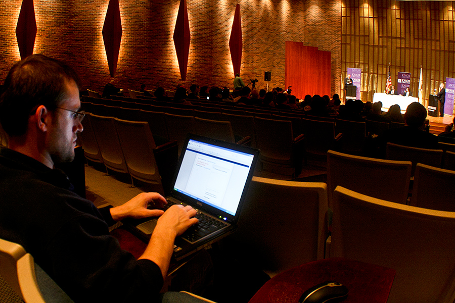 Professor Andrew Civettini observes political debate on campus