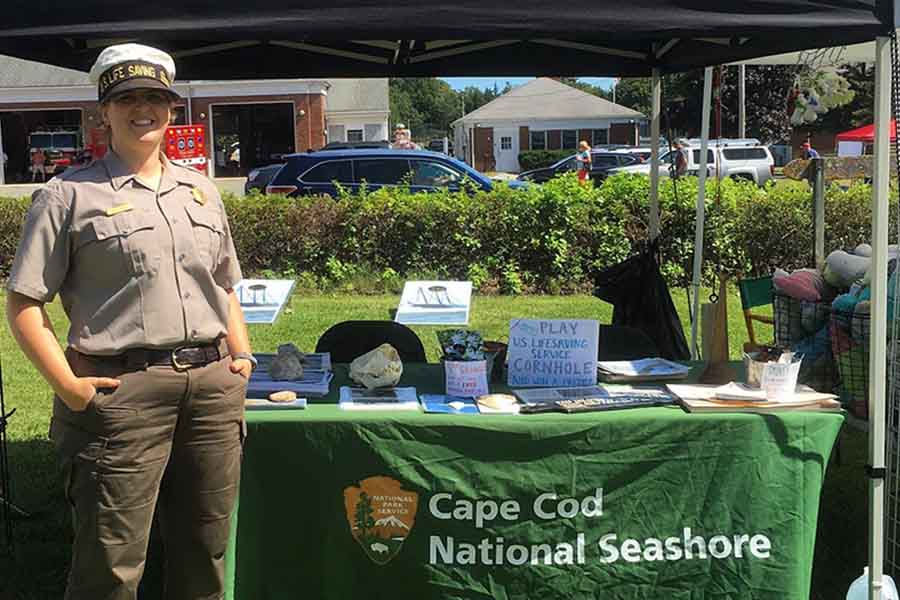 DeMaria at an outreach event in Cape Cod National Seashore.