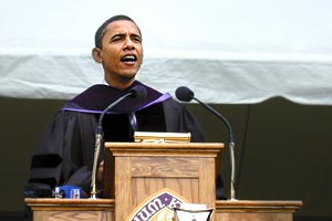 Barack Obama delivered the Commencement address at Knox College in June 2005