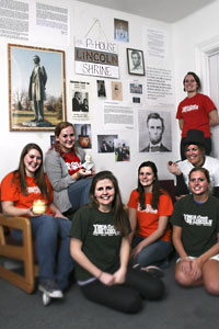 Knox students at their "Lincoln Shrine" in Peterson House