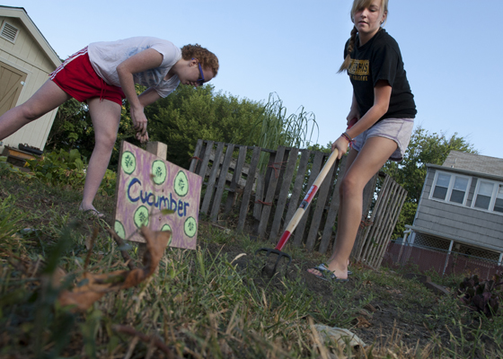 Knox students in the Community Garden