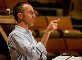 Directing rehearsal of a Knox theatrical production