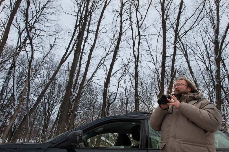 Knox College biologist James Mountjoy during the Audubon Christmas Bird Count.