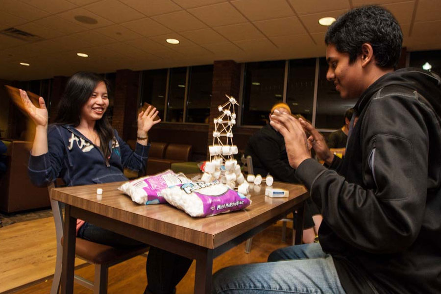 In a Habitat for Humanity contest, teams of students competed to build the tallest structure, using only marshmallows and toothpicks.