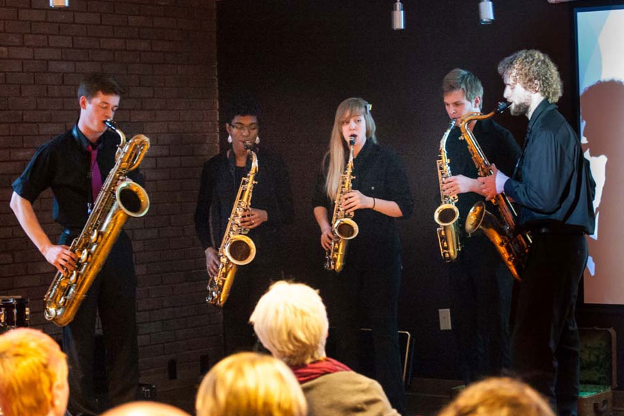 Music majors at Knox pursue independent studies during their senior year and make presentations about their capstone projects. 