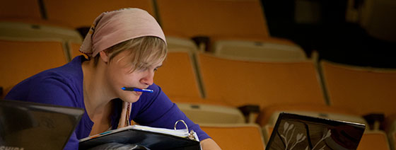 Rebekah Heusel at a rehearsal in Harbach Theatre.