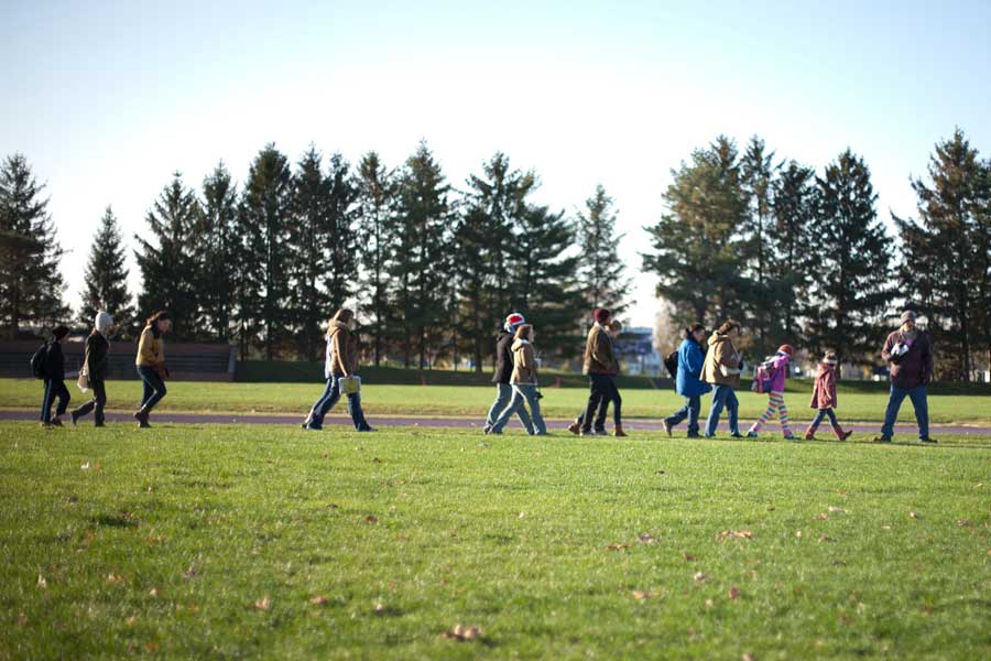 Admiring Life Walk as a part of the Prairie Fire Bioneers Conference in 2014. A group of 20 went around campus and through the communityto admire nature and the surroundings that they live in.