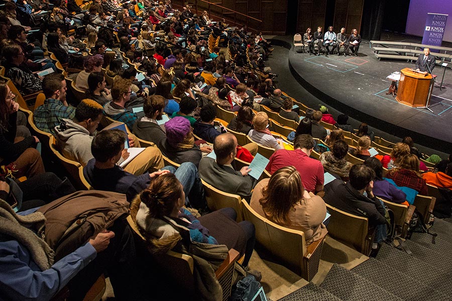 Konrad Hamilton gives the Convocation address to students, faculty, staff, prospective students, and their parents.