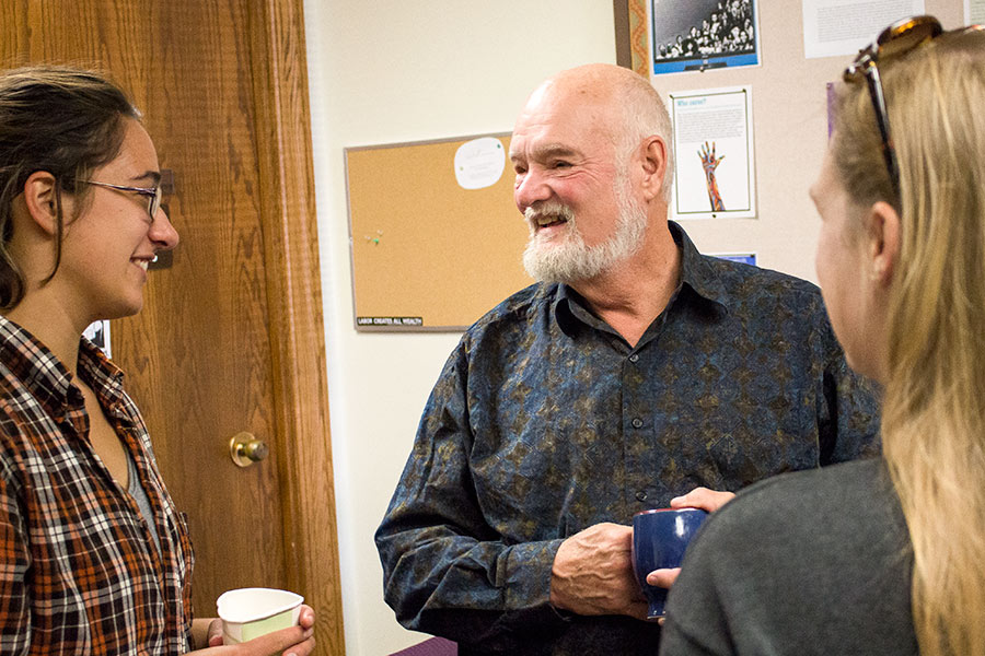 Professor Jon Wagner visits with current students and alums over Homecoming 2015. 