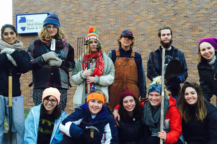 Professor Tony Gant's Art Lab students planted tulips at the empty O.T. Johnson site.