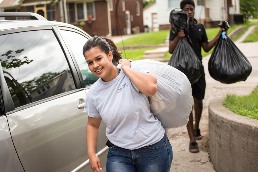 Sofia Tagkaloglou, Chair of the Knox College Students Senate's Sustainability Committee and recycling worker.