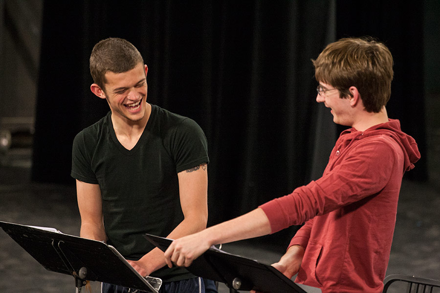 Students rehearse a scene during the Knox College New Plays Festival