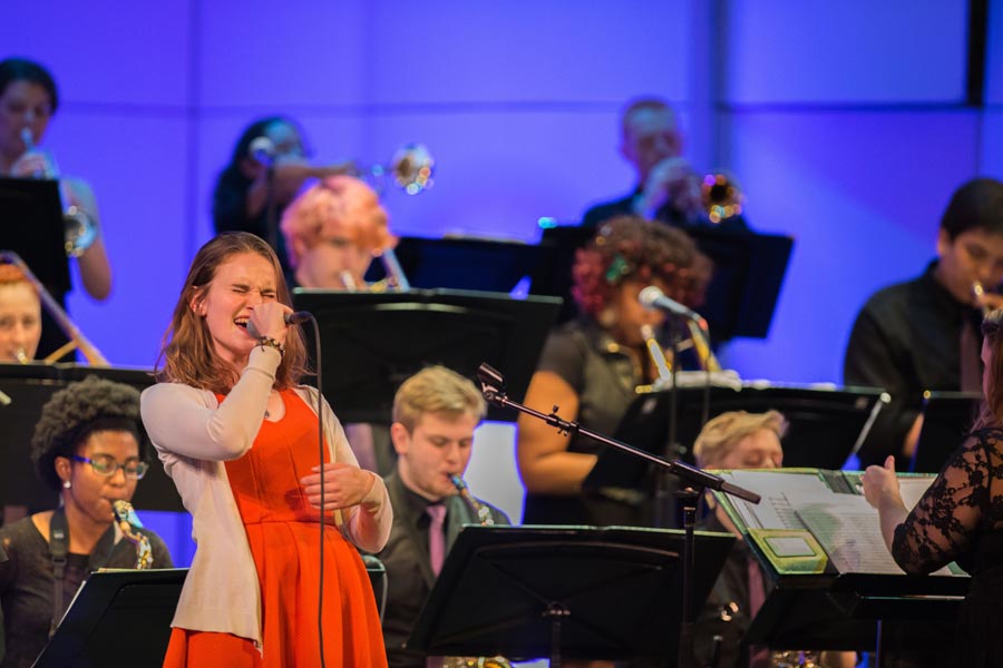 The Knox Jazz Ensemble performing at the 2016 Knox-Rootabaga Jazz Festival.