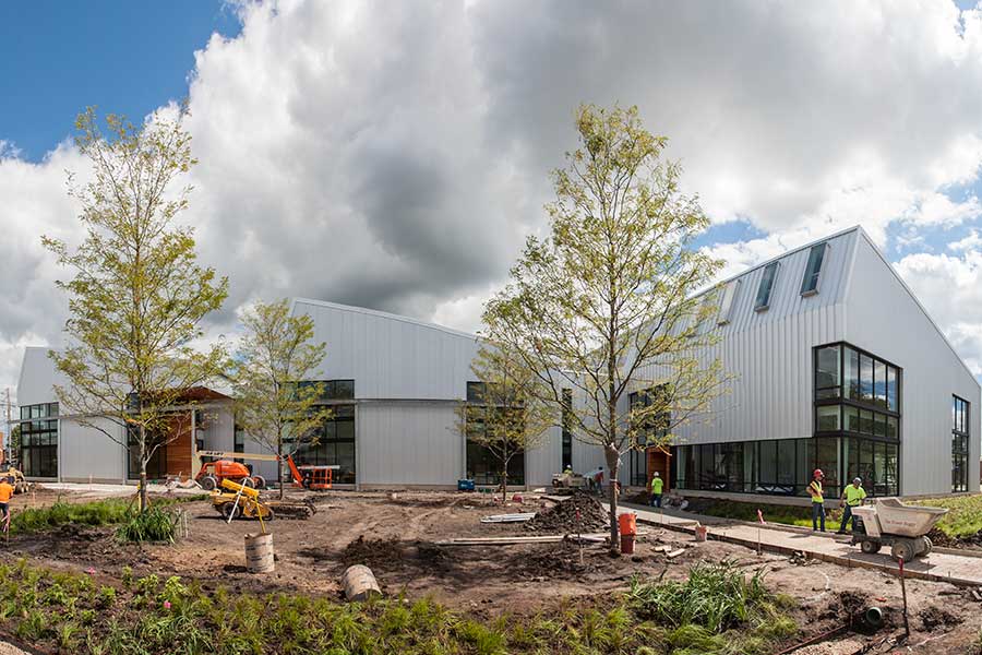 Knox College's Whitcomb Art Center with landscaping underway.