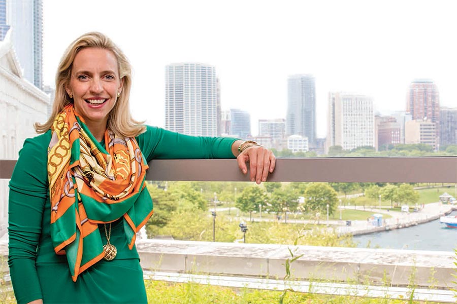 Bridget Coughlin with a view of the Chicago skyline.