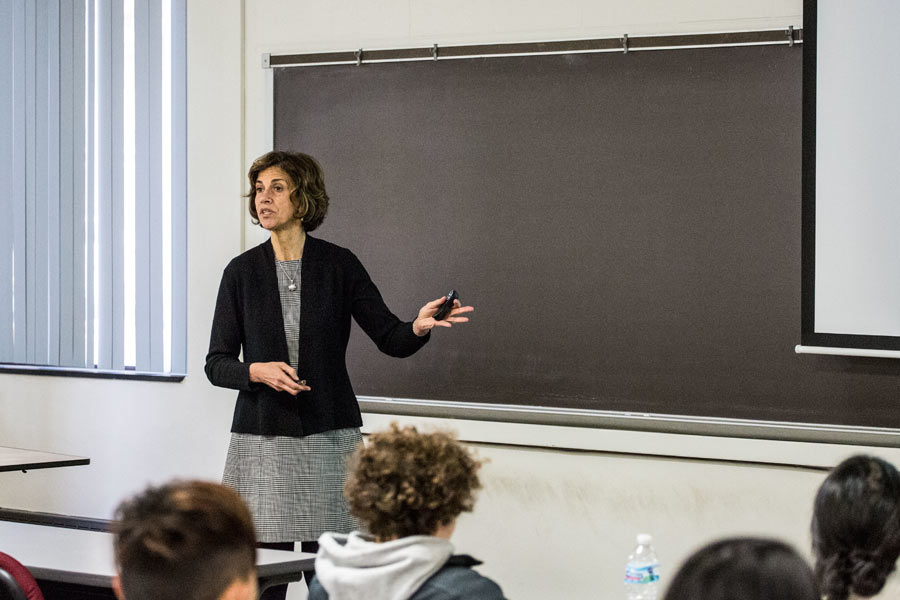 Dr. Marsha Lester addresses an Environmental Science class in SMC. 