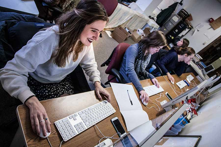 The Knox Student editors prepare an edition of the student-run newspaper