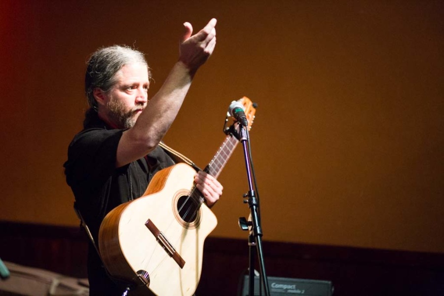 Professor William Hope performs at Jazz night with artist in residence Jesús Fernandez.