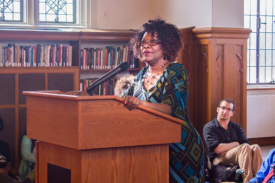 Rita Dove talks at her poetry reading.