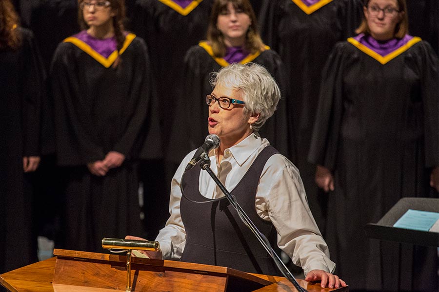 The Knox College Choir, directed by faculty Laura Lane, performs at the 2016 Martin Luther King Convocation.