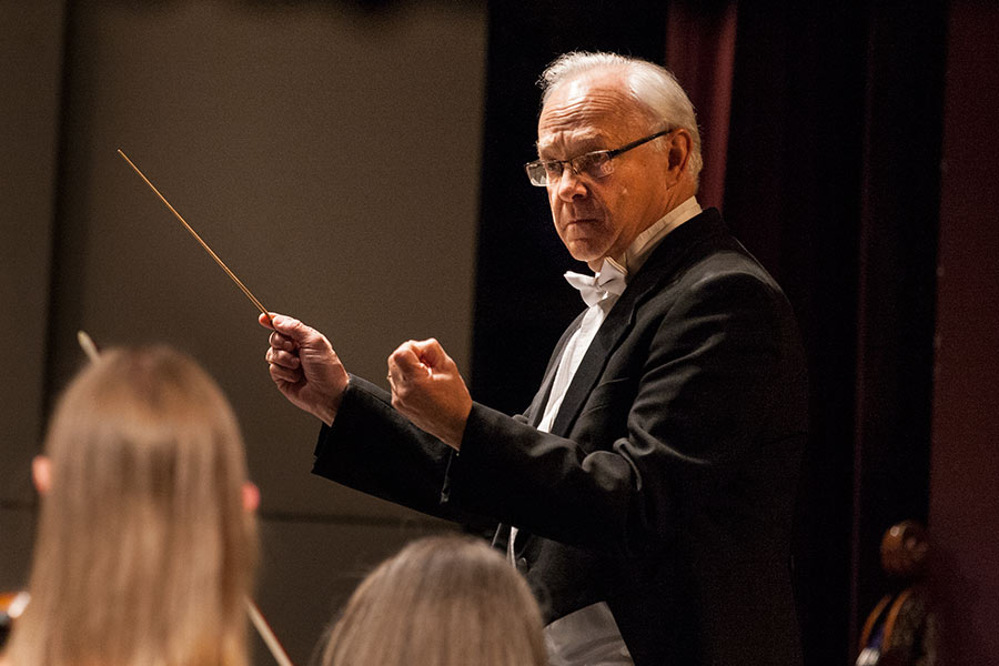 Professor of Music Bruce Polay conducts the Knox-Galesburg Symphony