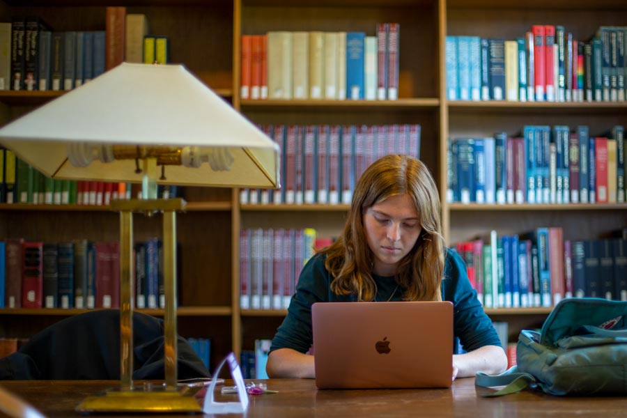 Student studying in Seymour Library