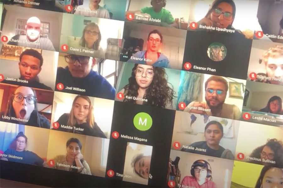 Screenshot of a virtual meeting of virtual resident assistants from spring 2020