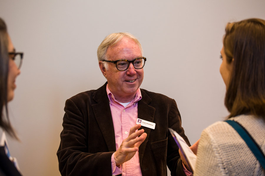 Knox College Psychology Professor Frank McAndrew speaks with open house visitors. He offered insights into the isolation people are dealing with because of COVID-19. 