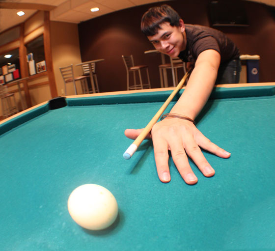 Pool game in Taylor Lounge