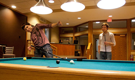 Pool game in Taylor Lounge