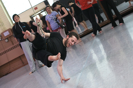 Student in aerial dance workshop