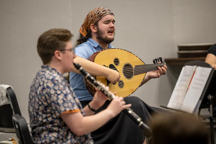 Students playing music.