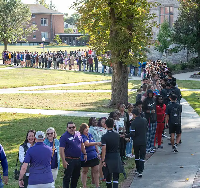 Knox students, faculty, and staff greet each other at the college's annual Pumphandle