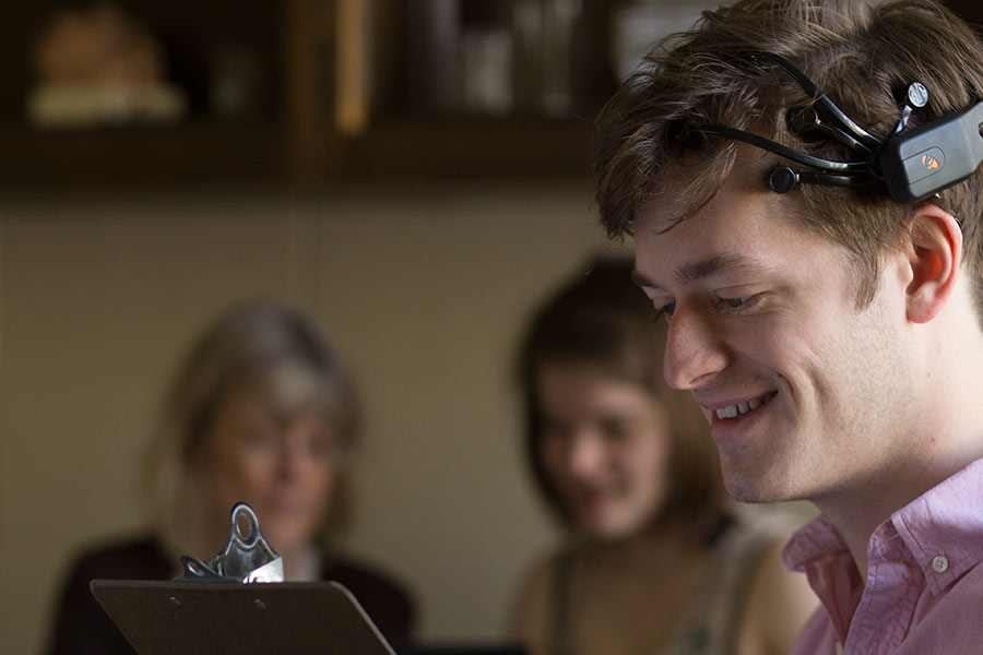 Coltan Parker '16, conducts research with a fellow Psychology student, supervised by Professor Heather Hoffman. 