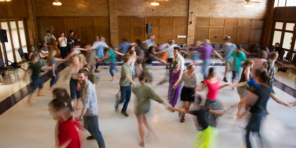 A student "barn dance" in the Oak Room.