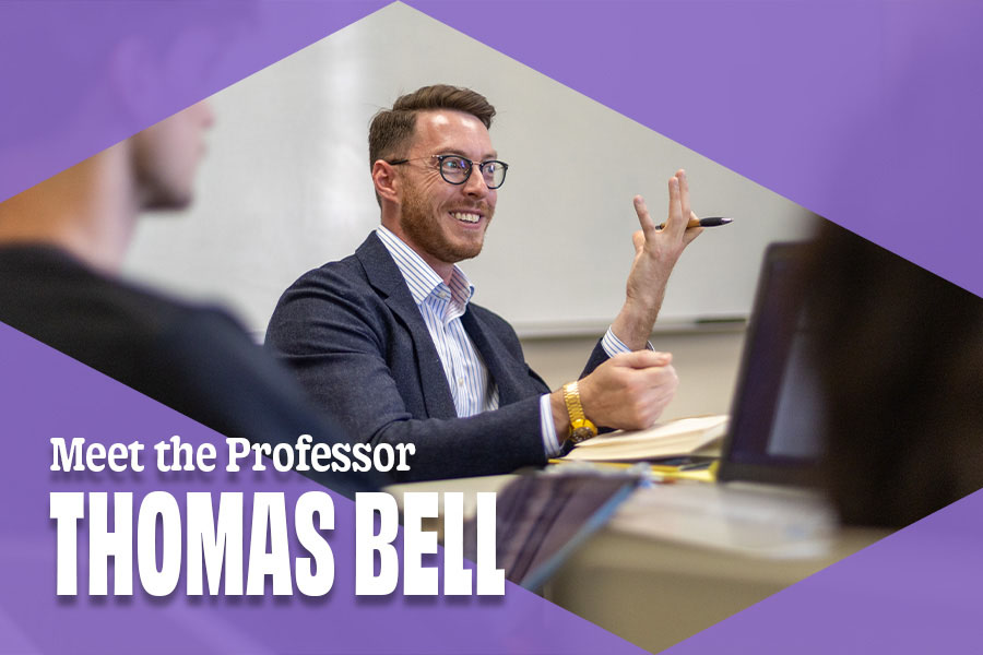 thumbnail image of Professor Thomas Bell engaged in conversation